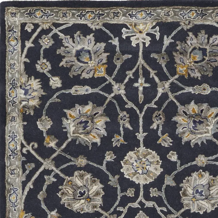 8' X 10' Blue Silver And Gray Floral Hand Tufted Area Rug