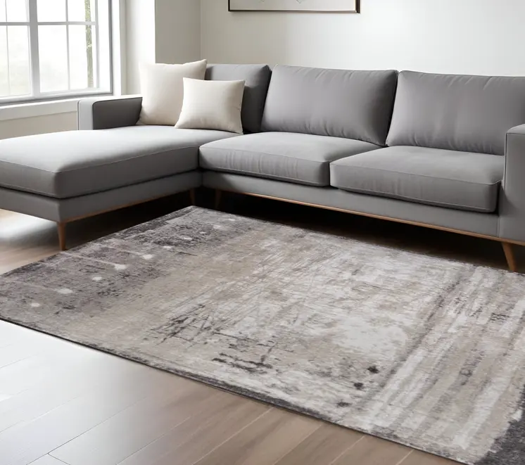 8' X 10' Gray Ivory And Taupe Abstract Distressed Area Rug