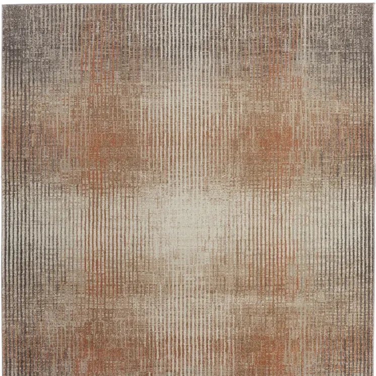 8' X 10' Ivory Taupe And Pink Abstract Area Rug
