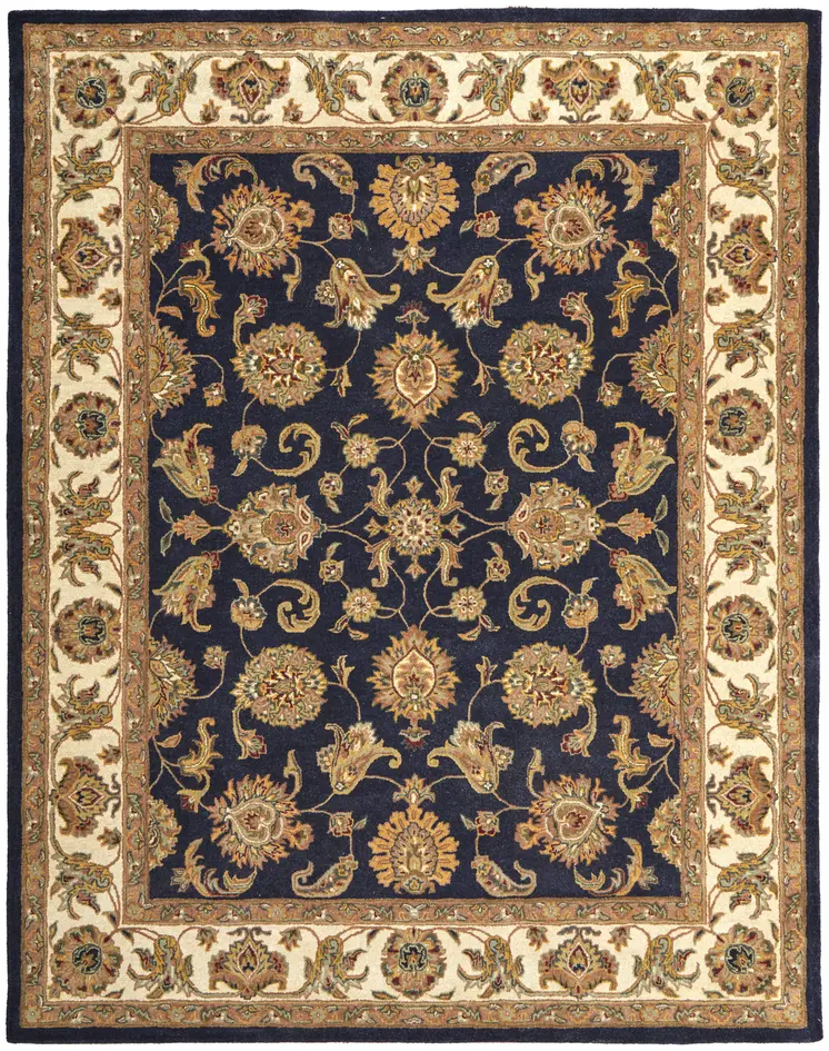 8' X 10' Blue Tan And Gold Oriental Hand Tufted Area Rug