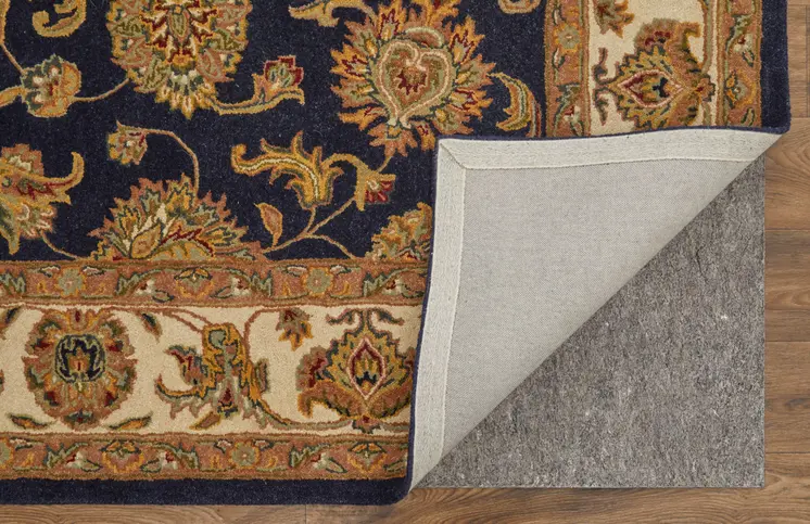 8' X 10' Blue Tan And Gold Oriental Hand Tufted Area Rug