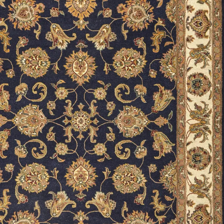 8' X 10' Blue Tan And Gold Oriental Hand Tufted Area Rug