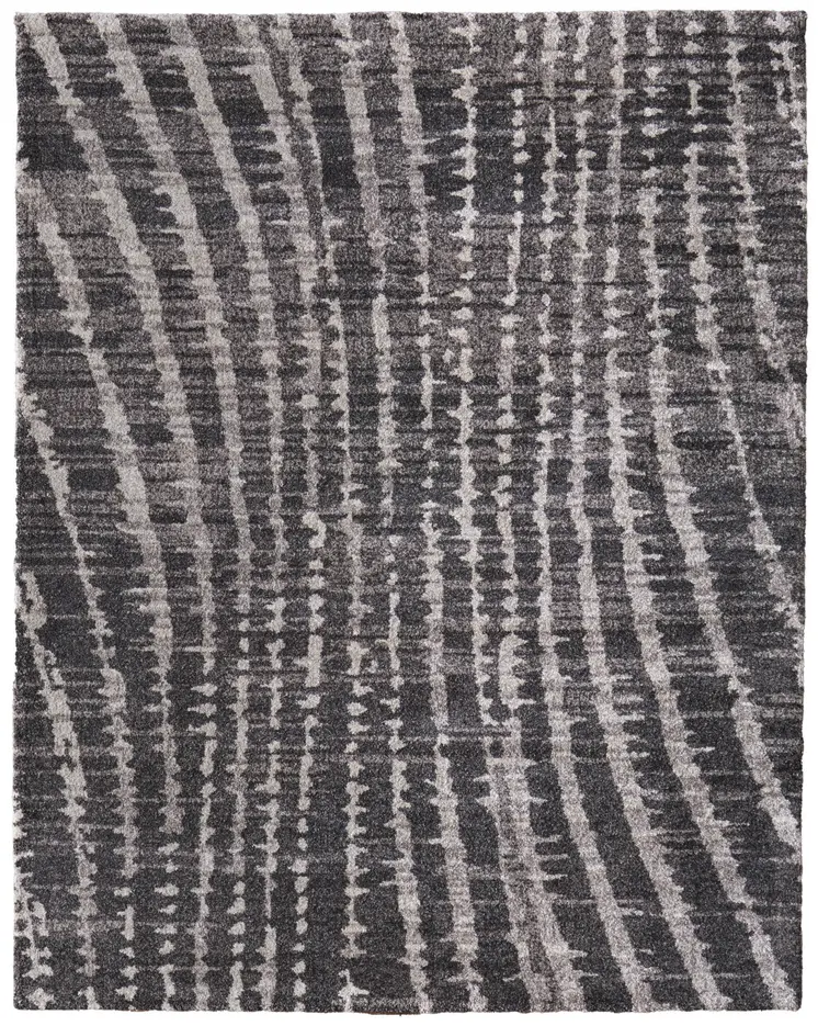 8' X 10' Black Gray And Ivory Abstract Area Rug