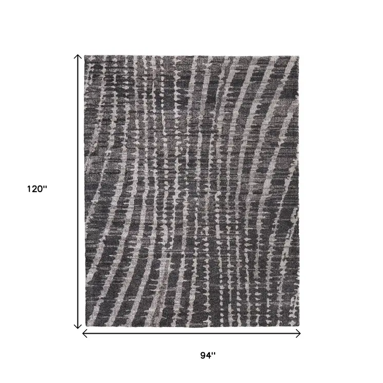 8' X 10' Black Gray And Ivory Abstract Area Rug