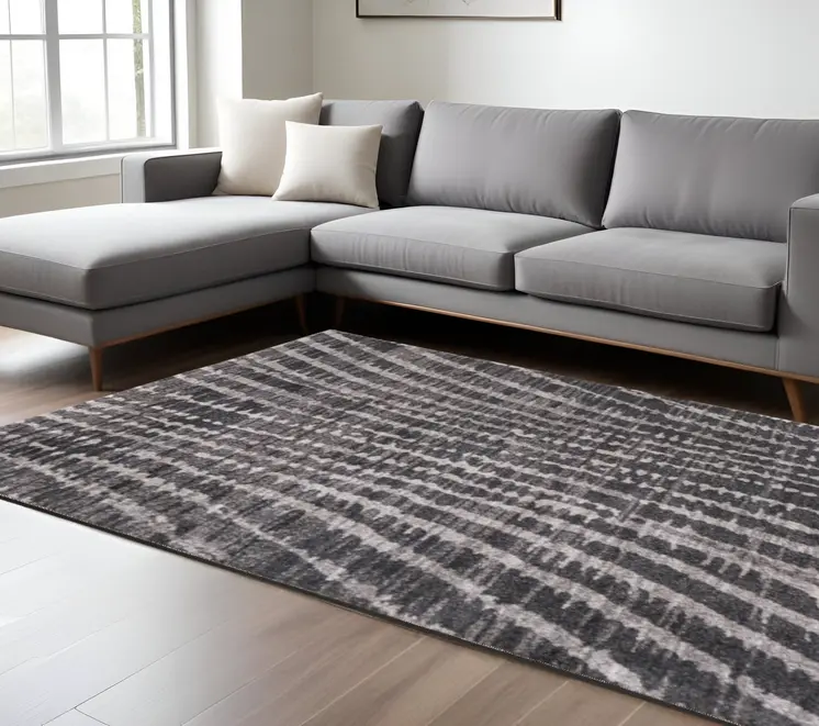 8' X 10' Black Gray And Ivory Abstract Area Rug