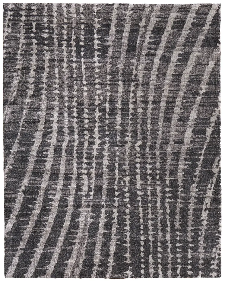 8' X 10' Black Gray And Ivory Abstract Area Rug