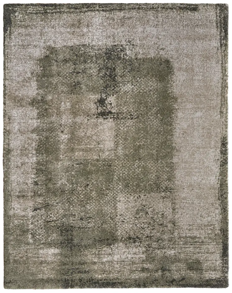 8' X 10' Green And Tan Abstract Distressed Area Rug