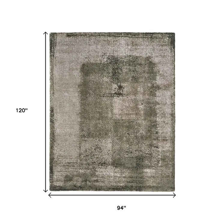 8' X 10' Green And Tan Abstract Distressed Area Rug
