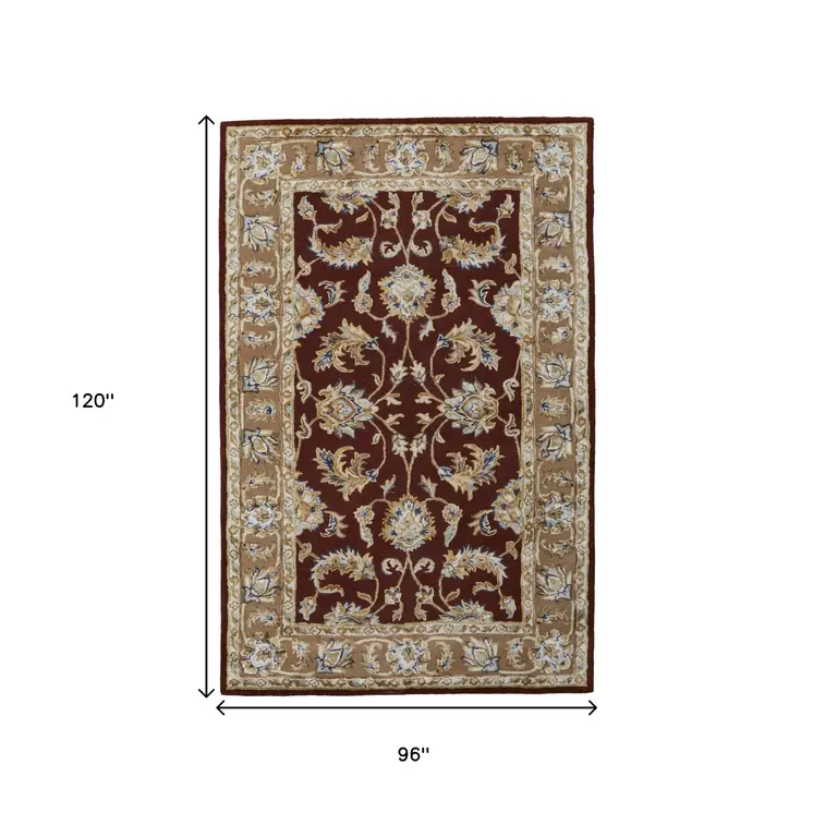 8' X 10' Red Tan And Ivory Oriental Hand Tufted Area Rug