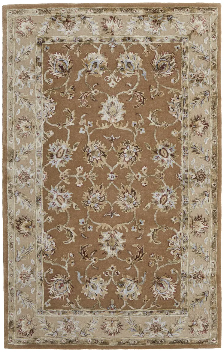 8' X 10' Tan And Ivory Floral Hand Tufted Area Rug