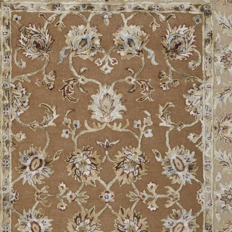 8' X 10' Tan And Ivory Floral Hand Tufted Area Rug