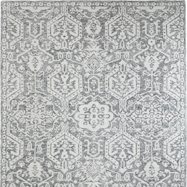 8' X 10' Gray And White Geometric Hand Tufted Area Rug