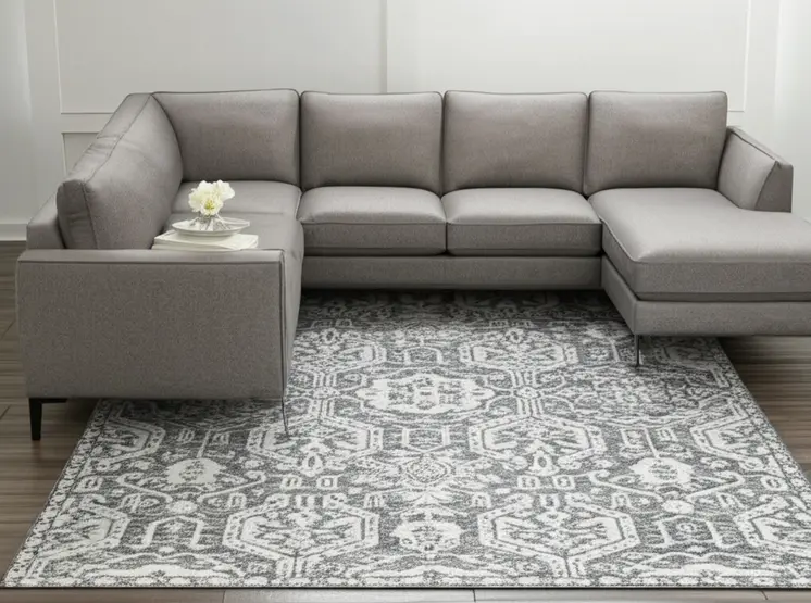 8' X 10' Gray And White Geometric Hand Tufted Area Rug