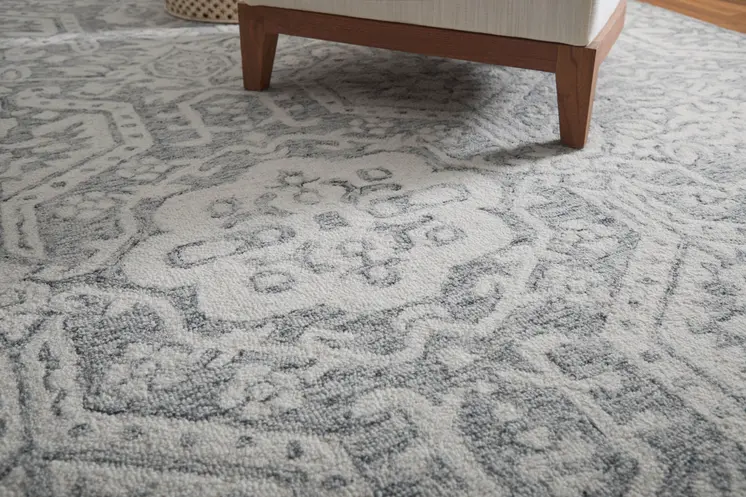8' X 10' Gray And White Geometric Hand Tufted Area Rug