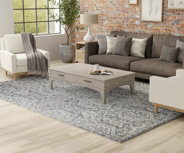 8' X 10' Gray And White Geometric Hand Tufted Area Rug