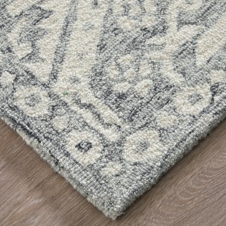 8' X 10' Gray And White Geometric Hand Tufted Area Rug