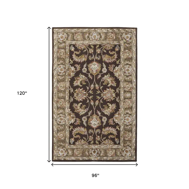 8' X 10' Brown Tan And Ivory Oriental Hand Tufted Area Rug