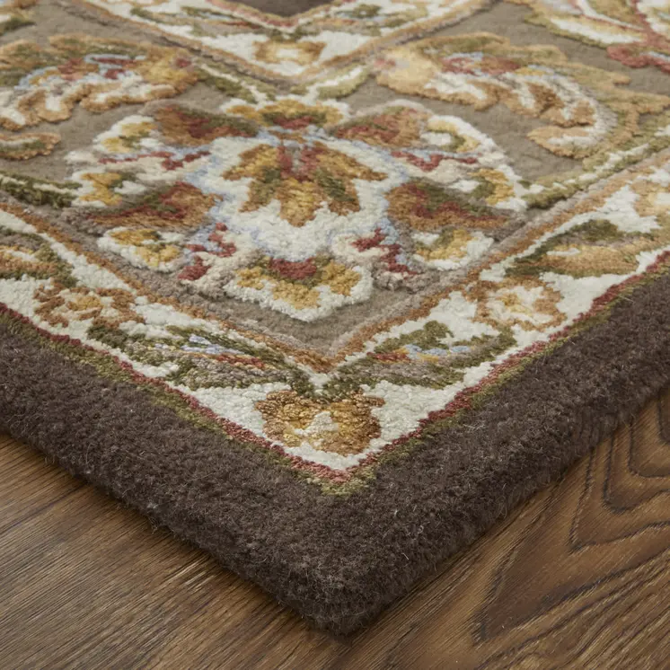 8' X 10' Brown Tan And Ivory Oriental Hand Tufted Area Rug