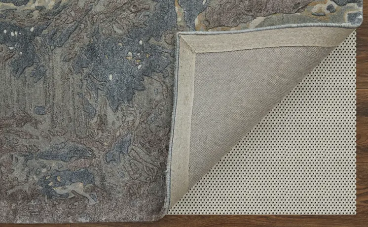 9' X 12' Blue Taupe And Green Abstract Hand Tufted Distressed Area Rug