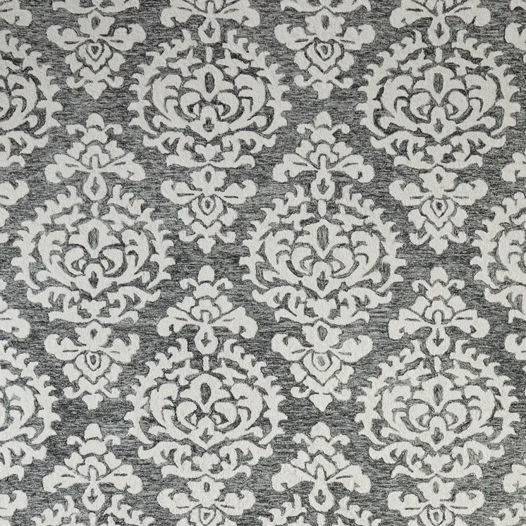 9' X 12' Gray Ivory And Black Floral Hand Tufted Area Rug