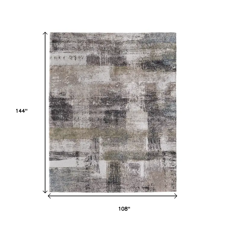 9' X 12' Gray Taupe And Ivory Abstract Distressed Area Rug