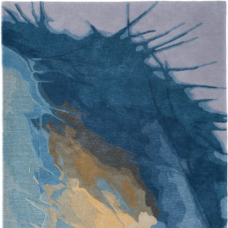 9' X 12' Blue Gold And Gray Abstract Hand Tufted Area Rug