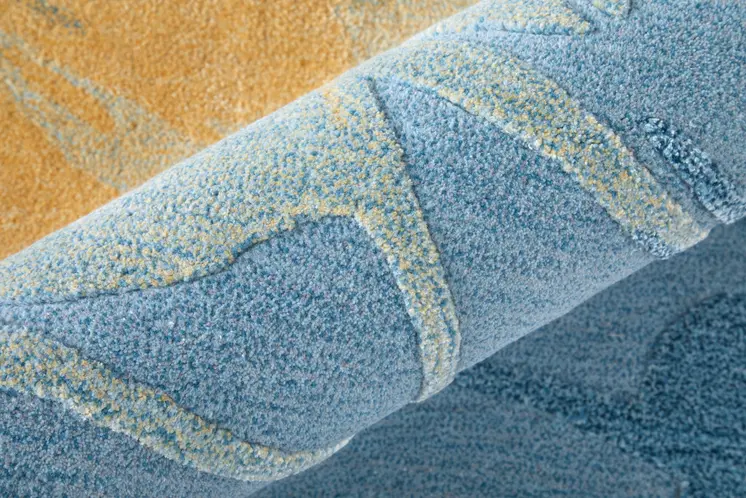 9' X 12' Blue Gold And Gray Abstract Hand Tufted Area Rug