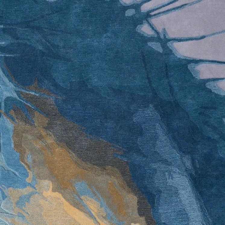 9' X 12' Blue Gold And Gray Abstract Hand Tufted Area Rug
