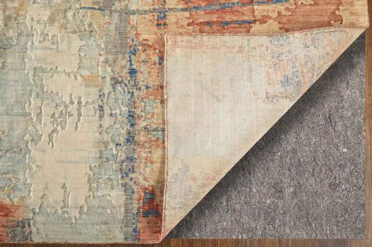 9' X 12' Gray Orange And Ivory Abstract Distressed Area Rug