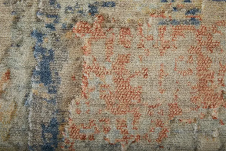 9' X 12' Gray Orange And Ivory Abstract Distressed Area Rug