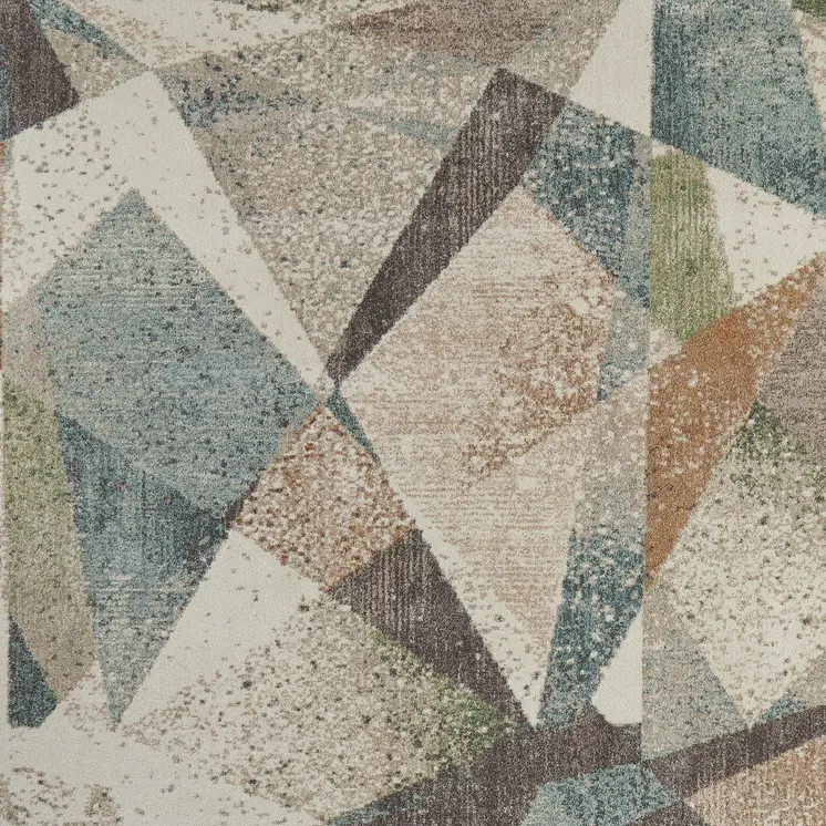 9' X 12' Ivory Blue And Green Checkered Area Rug