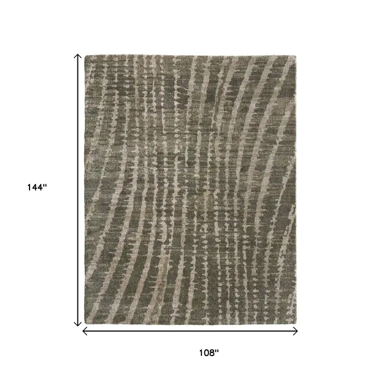 9' X 12' Green And Tan Abstract Area Rug