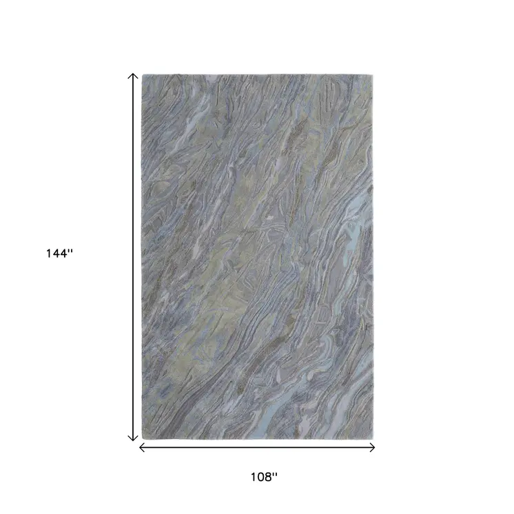 9' X 12' Blue Green And Gray Abstract Hand Tufted Area Rug