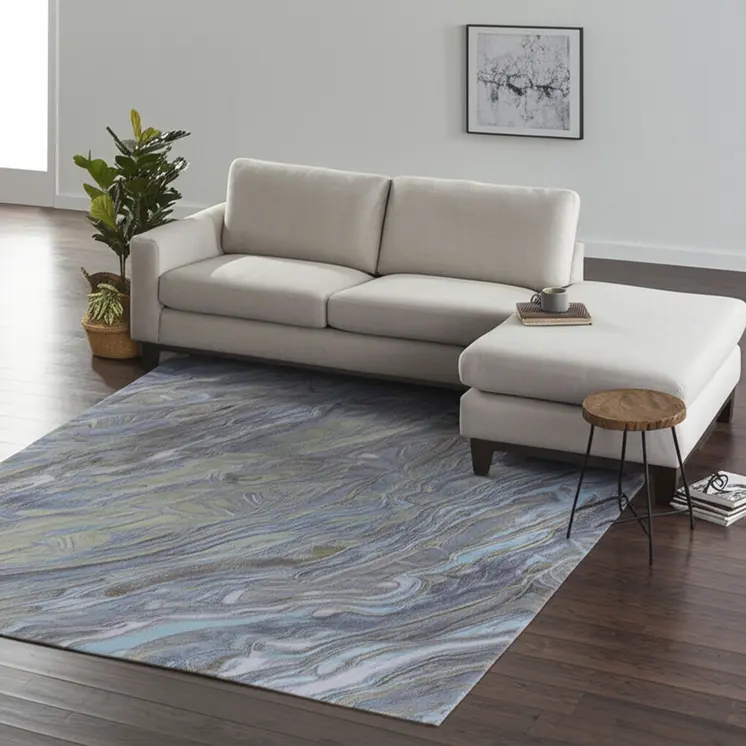 9' X 12' Blue Green And Gray Abstract Hand Tufted Area Rug