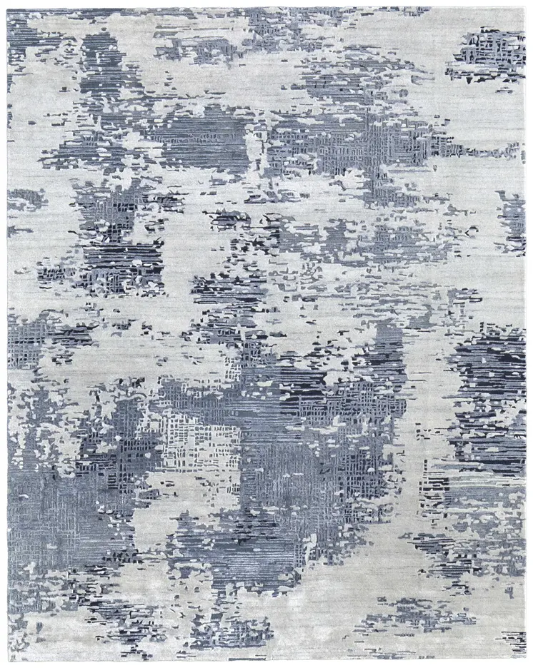 9' X 12' Blue And Ivory Abstract Hand Tufted Area Rug