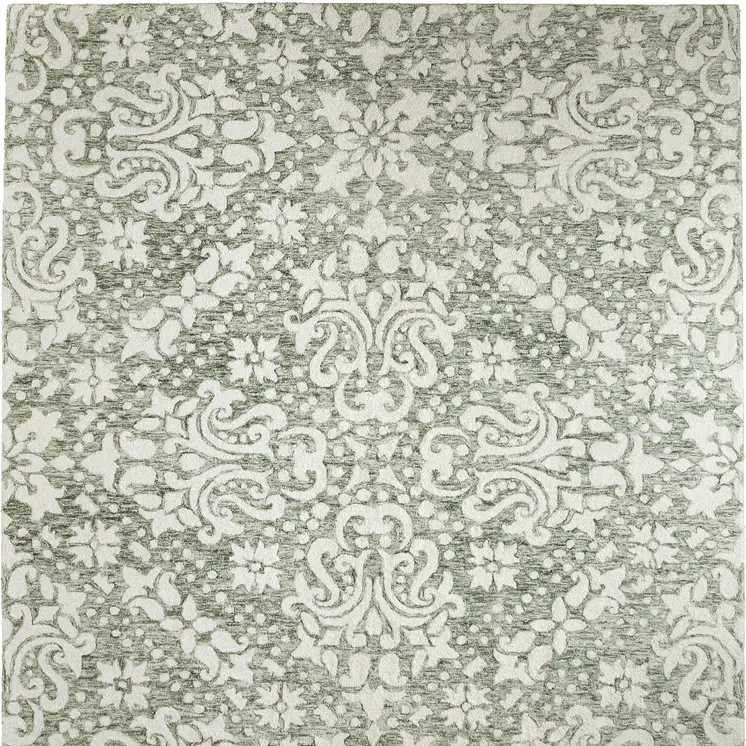 9' X 12' Ivory And Green Floral Hand Tufted Area Rug