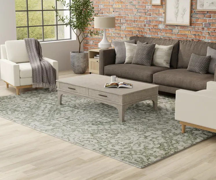 9' X 12' Ivory And Green Floral Hand Tufted Area Rug