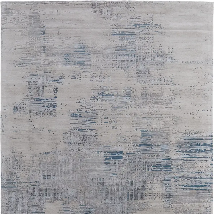 9' X 12' Gray Taupe And Blue Abstract Hand Tufted Area Rug