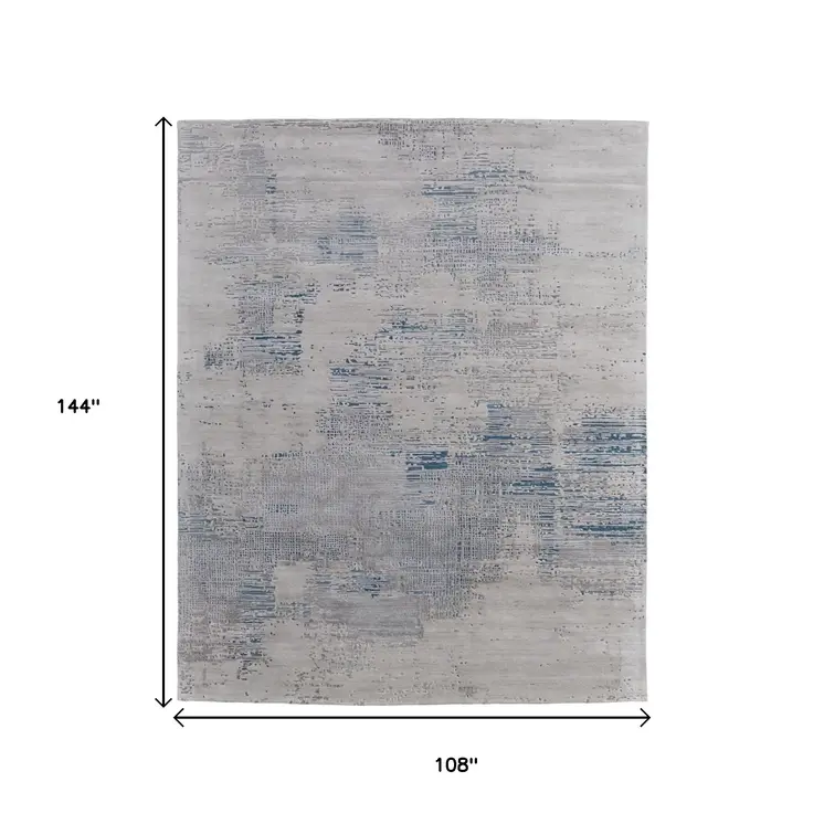 9' X 12' Gray Taupe And Blue Abstract Hand Tufted Area Rug