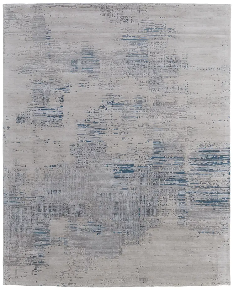 9' X 12' Gray Taupe And Blue Abstract Hand Tufted Area Rug