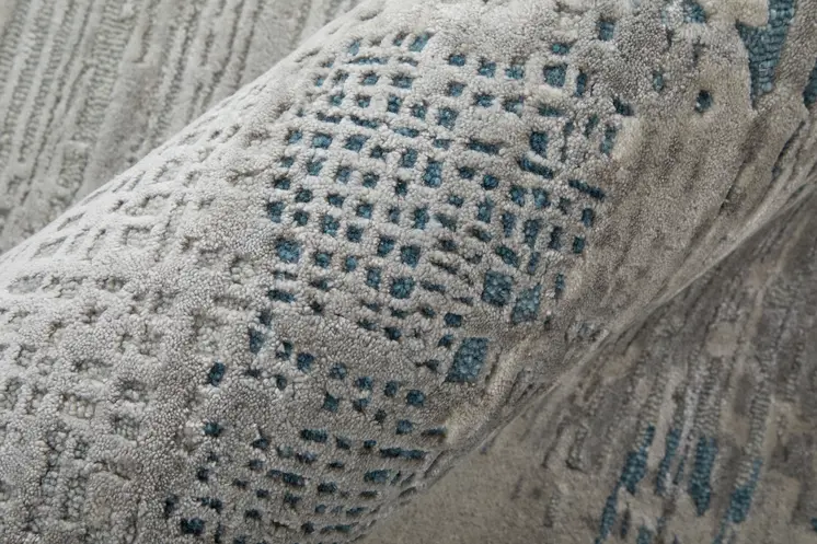 9' X 12' Gray Taupe And Blue Abstract Hand Tufted Area Rug