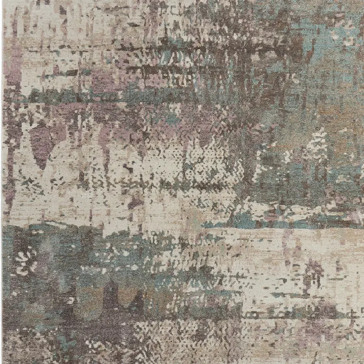 9' X 12' Blue Ivory And Purple Abstract Distressed Area Rug