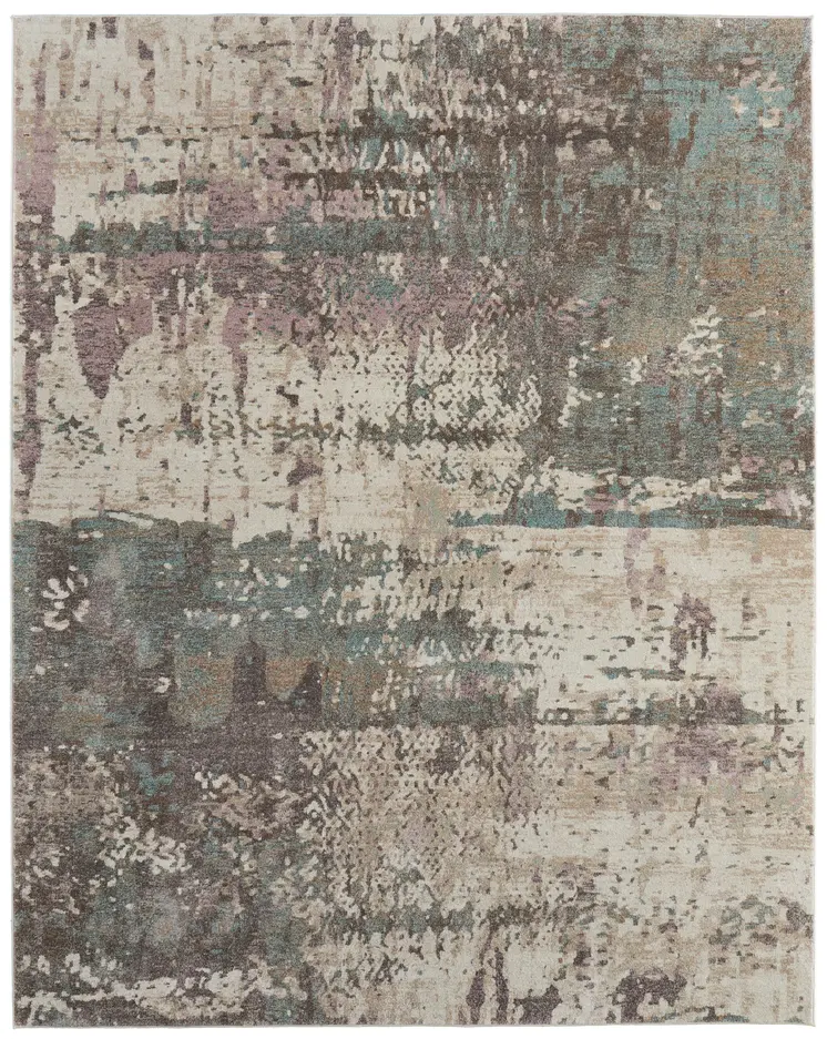 9' X 12' Blue Ivory And Purple Abstract Distressed Area Rug
