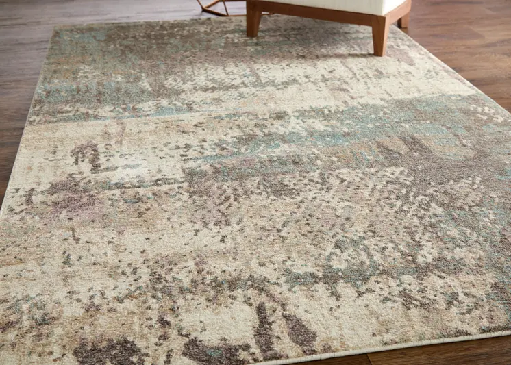 9' X 12' Blue Ivory And Purple Abstract Distressed Area Rug