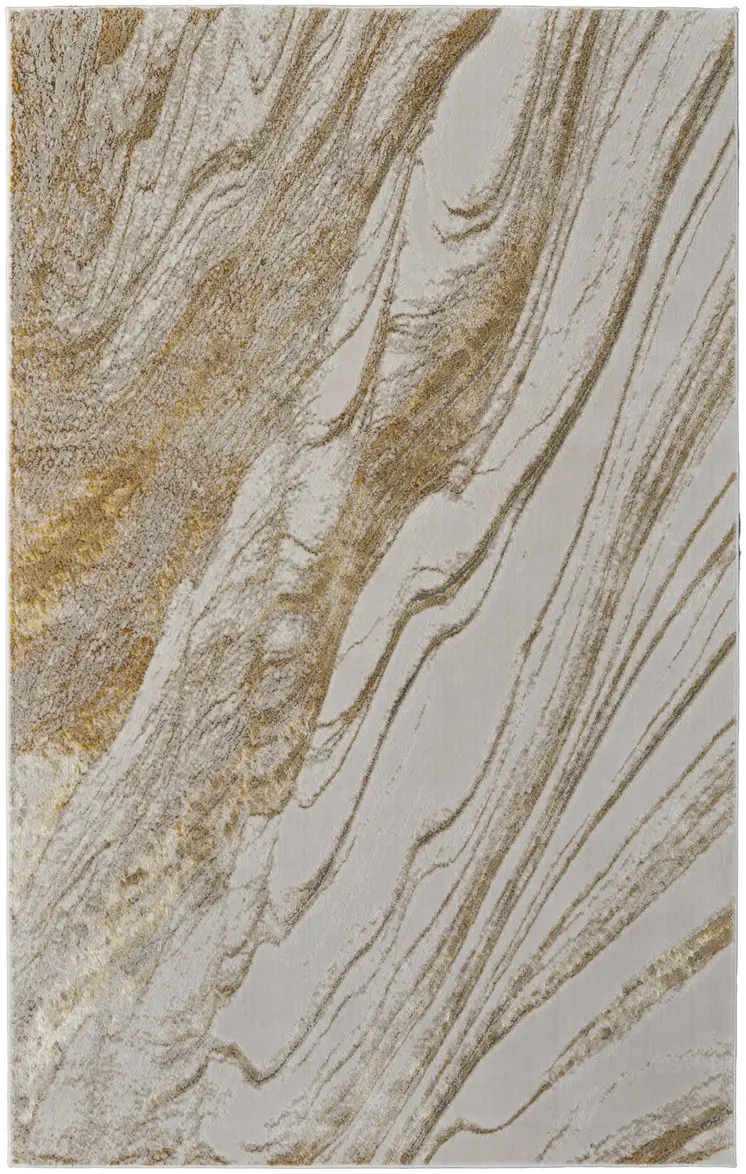 9' X 12' Ivory Taupe And Gold Abstract Area Rug