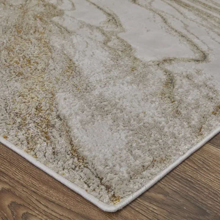 9' X 12' Ivory Taupe And Gold Abstract Area Rug