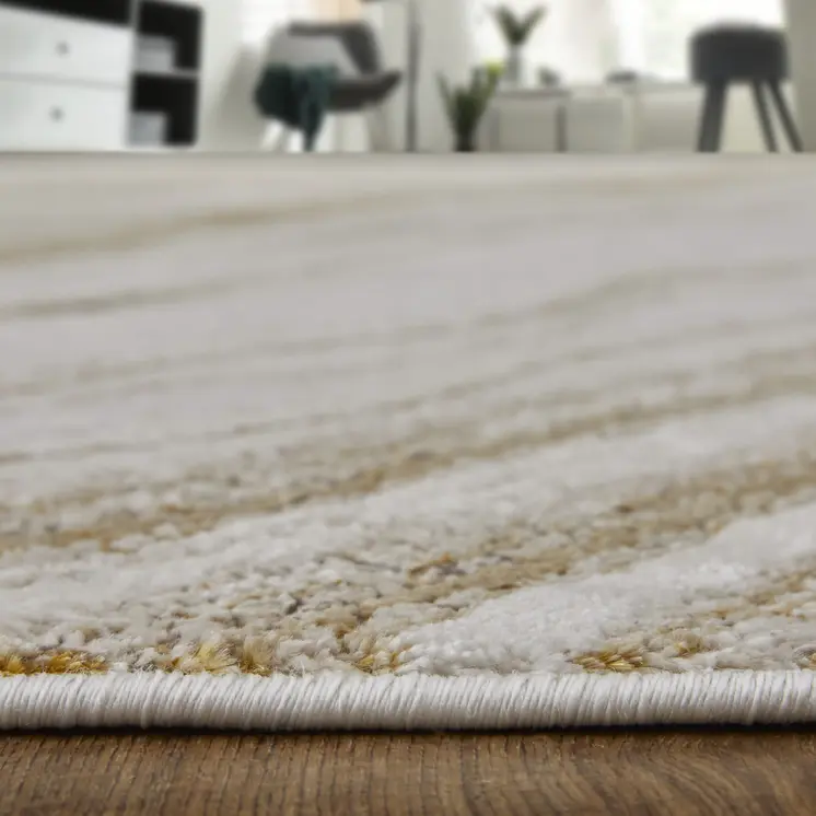 9' X 12' Ivory Taupe And Gold Abstract Area Rug