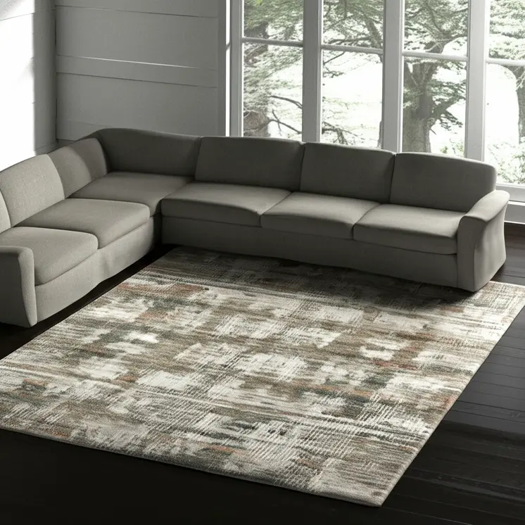 9' X 12' Ivory Gray And Green Abstract Distressed Area Rug