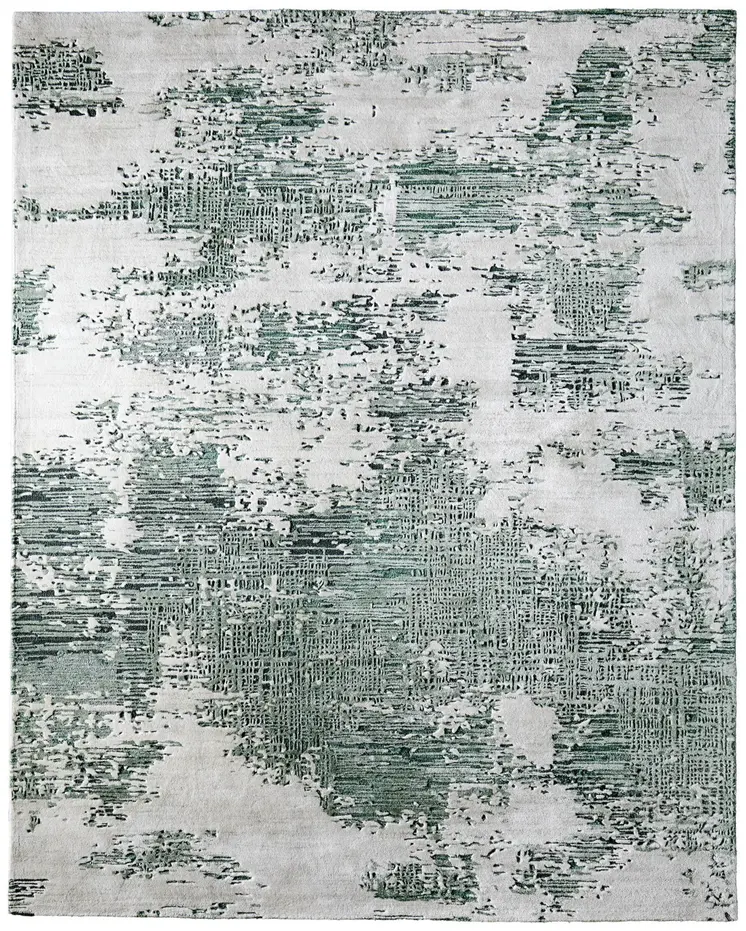 9' X 12' Green And White Abstract Hand Tufted Area Rug