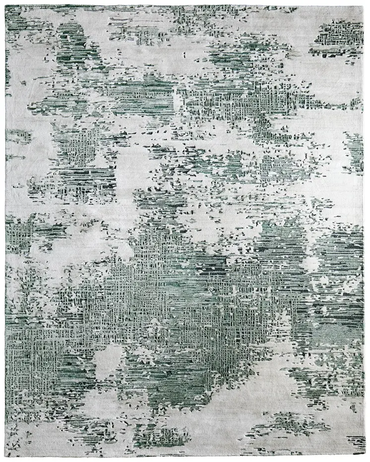 9' X 12' Green And White Abstract Hand Tufted Area Rug